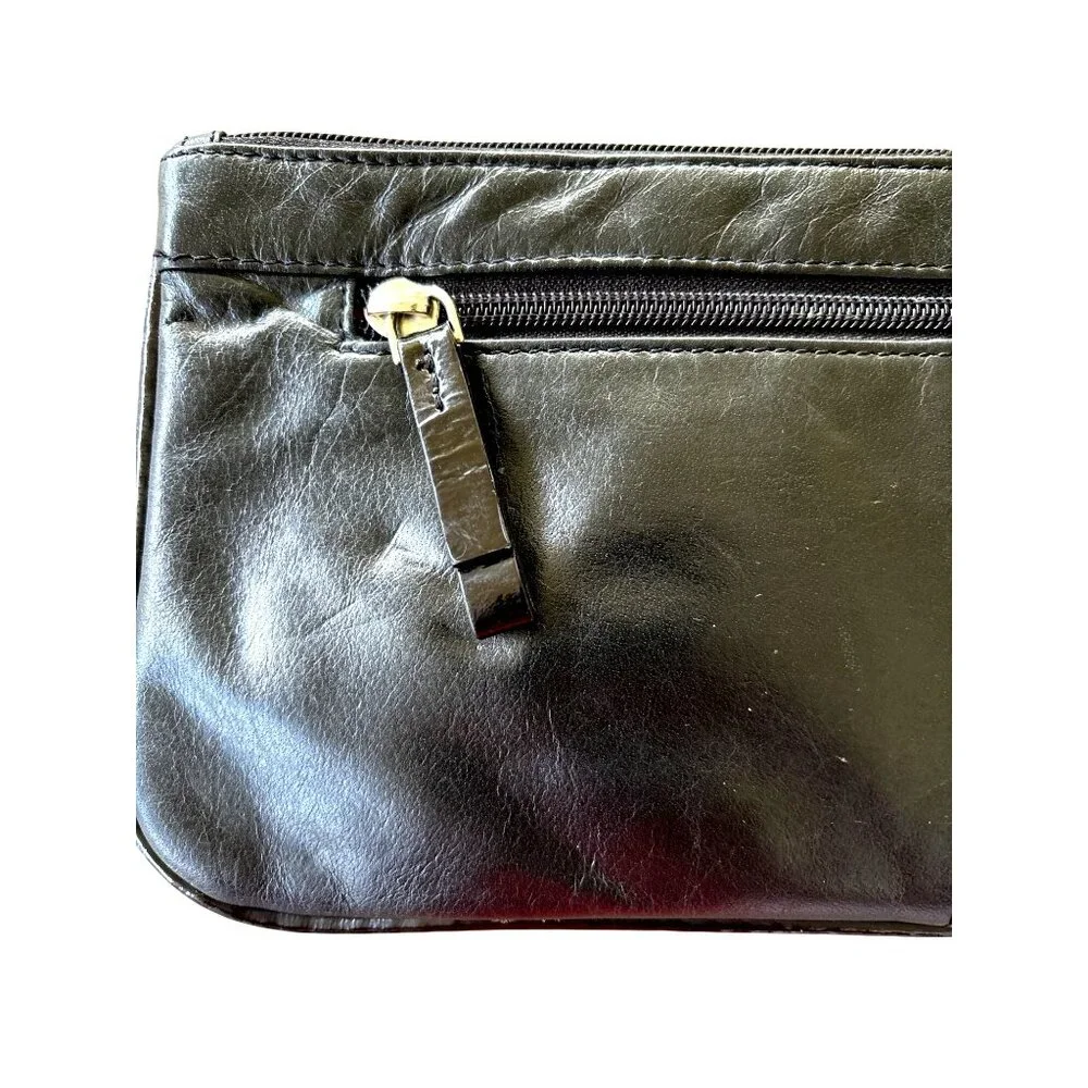 Sophia Visconti Black Leather Wristlet Wallet Purse Silvertone Looks‎ New